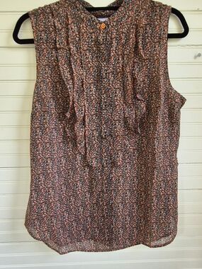 CAbi - NWOT Sleeveless Floral Print Blouse - Coral/Black